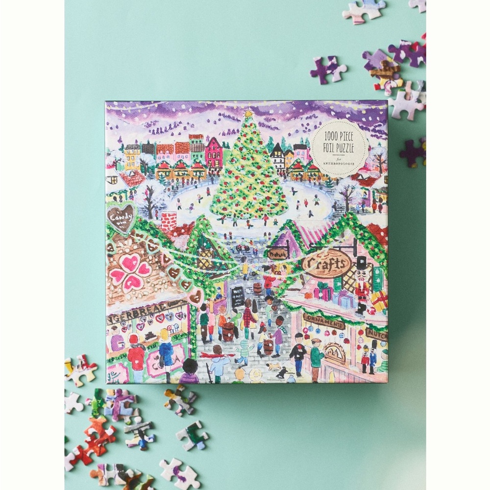 Anthropologie Michael Storrings Holiday Village Market 1000 Piece Puzzle Foil